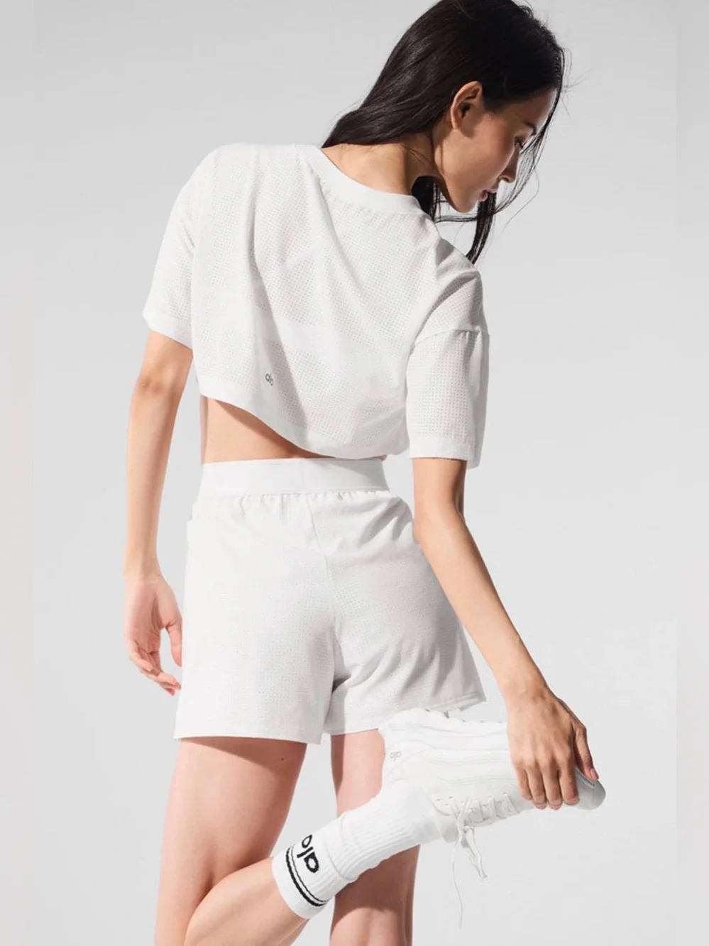 ALO Yoga White Mesh Cropped Mirage Tee S - NWOT
